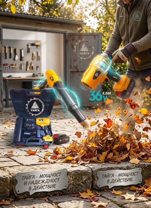 Мощна духалка тип пистолет 36V 8AH + 2 приставки за листа сняг автомивка барбекю огън с 2 батерии ТАЙГА