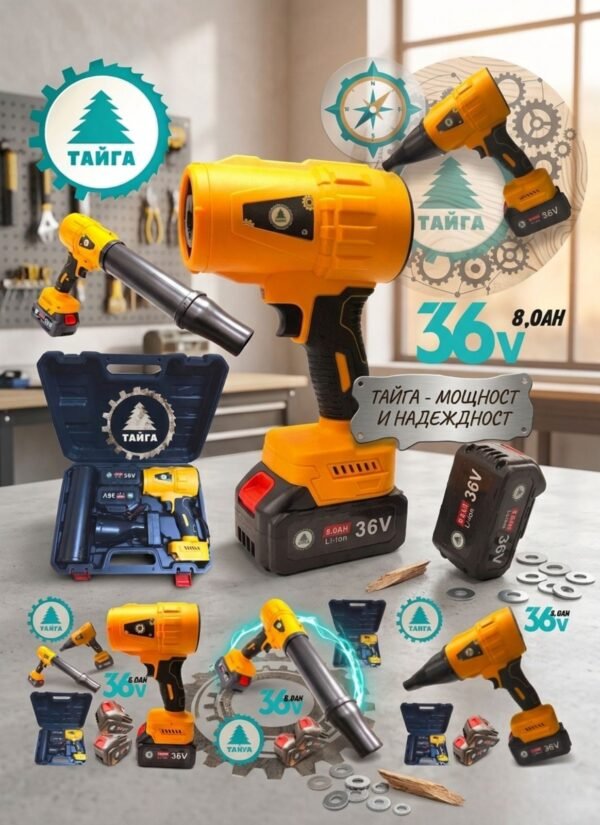 Мощна духалка тип пистолет 36V 8AH + 2 приставки за листа сняг автомивка барбекю огън с 2 батерии ТАЙГА
