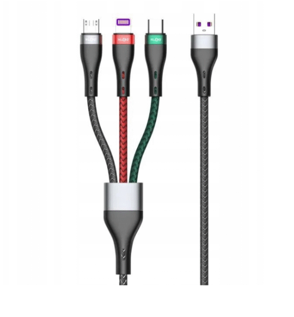 Кабел за зареждане KLGO 3в1 USB -> Type C, Lightning, Micro