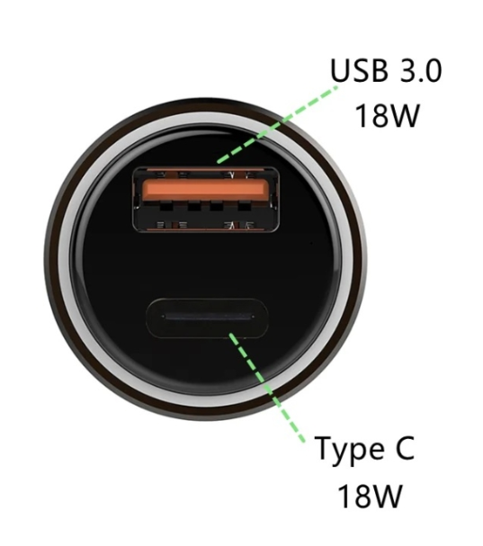 Зарядно за кола с два порта USB и USB-C - T21