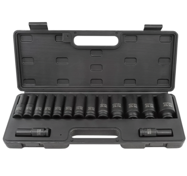 е2 КОМПЛЕКТ ДЪЛБОКИ УДАРНИ ВЛОЖКИ 12-СТЕННИ 1/2″ (10 – 36 мм) 15 ЧАСТИ ROCKFORCE