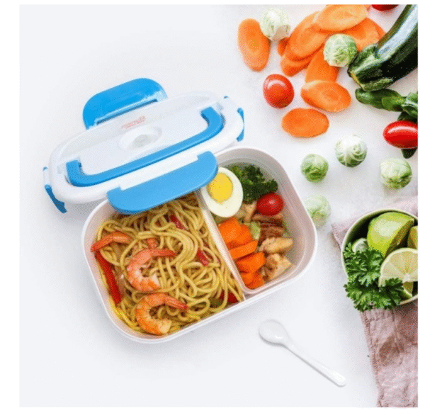 Кутия за храна с ел. подгряване 1.5л 12/24V и 220V, бяло-синя