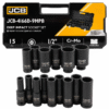 КОМПЛЕКТ ДЪЛБОКИ УДАРНИ ВЛОЖКИ 12-СТЕННИ 1/2″ (10 – 36 мм) 15 ЧАСТИ JCB