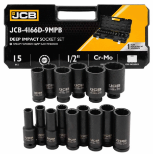 КОМПЛЕКТ ДЪЛБОКИ УДАРНИ ВЛОЖКИ 12-СТЕННИ 1/2″ (10 – 36 мм) 15 ЧАСТИ JCB