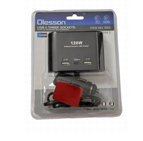 Разклонител за запалка 3-ка + 2 USB + C-Type