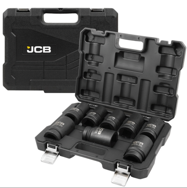 к4 КОМПЛЕКТ ДЪЛБОКИ УДАРНИ ВЛОЖКИ 6-СТЕННИ 1″ (22 – 41 ММ) 8 ЧАСТИ JCB
