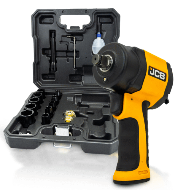 ПНЕВМАТИЧЕН ГАЙКОВЕРТ МИНИ 1200 NМ 1/2″ JCB С ВЛОЖКИ И КУФАР