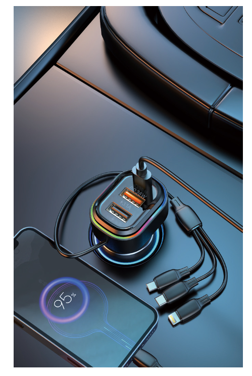 FM Трансмитер с 1 USB порт и 1 Type-c порт + кабели за зареждане