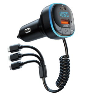 FM Трансмитер с 1 USB порт и 1 Type-c порт + кабели за зареждане