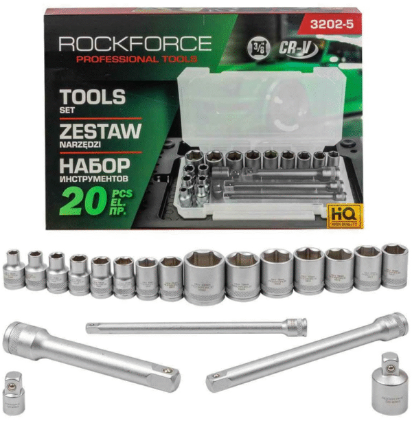 ш6 КОМПЛЕКТ ВЛОЖКИ 20 ЧАСТИ 3/8 6 – 22 ММ ROCKFORCE
