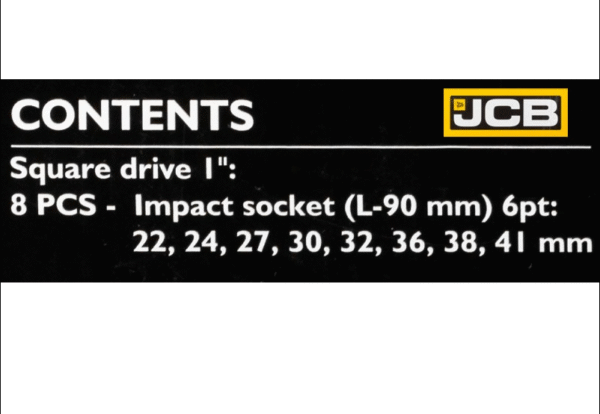 КОМПЛЕКТ ДЪЛБОКИ УДАРНИ ВЛОЖКИ 12-СТЕННИ 1″ (22 – 41 ММ) 8 ЧАСТИ JCB