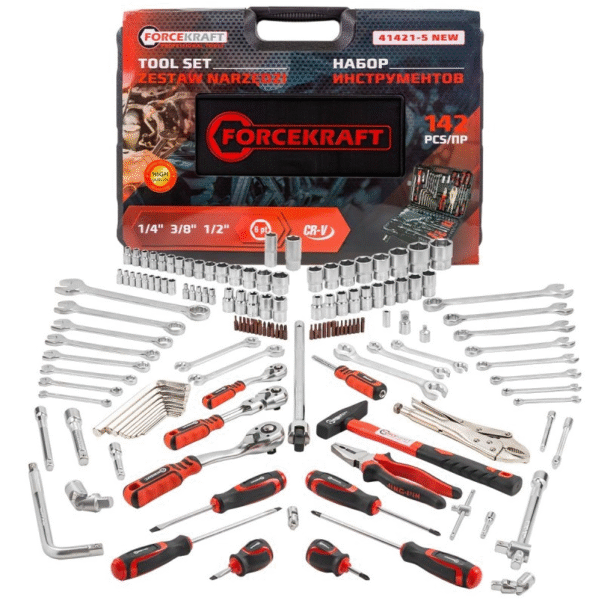 ГЕДОРЕ 1/4“, 3/8“, 1/2“ 142 ЧАСТИ FORCEKRAFT
