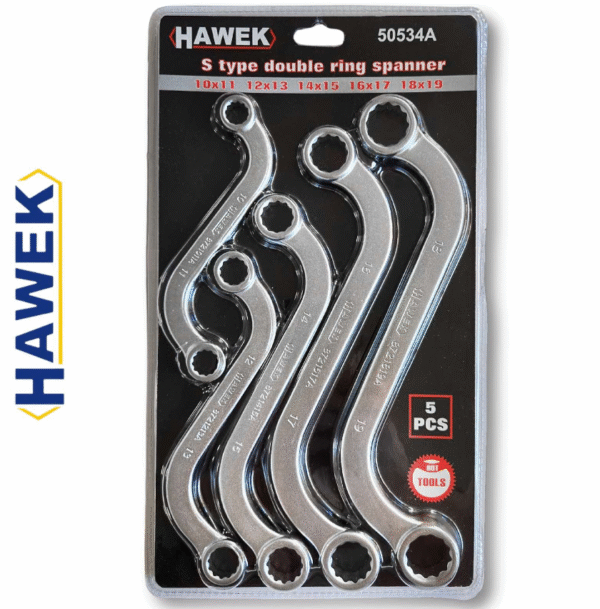 ЗВЕЗДОГАЕЧНИ S–ОБРАЗНИ КЛЮЧОВЕ 10 –19 ММ 5 ЧАСТИ HAWEK