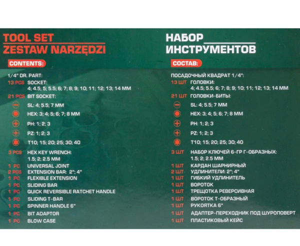 ГЕДОРЕ 1/4 ШЕСТОСТЕНЕН КОМПЛЕКТ 46 ЧАСТИ ROCKFORCE