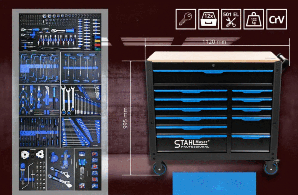 ПРОФЕСИОНАЛЕН ШКАФ С ИНСТРУМЕНТИ С 12 ЧЕКМЕДЖЕДА 501 ЧАСТИ STAHLMAYER JUMBO XXL